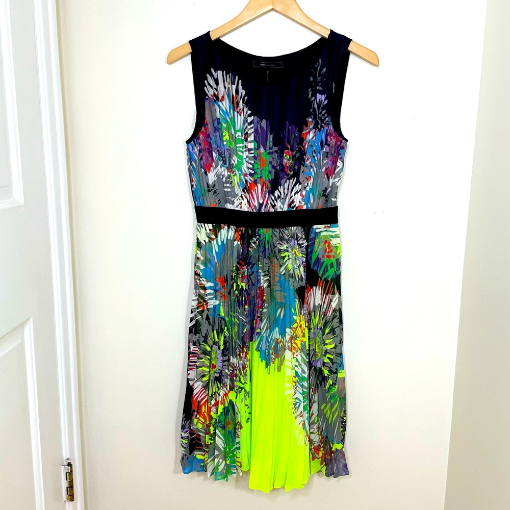 BCBG MaxAzria Pleated A-Line Neon Sierra Dress - Size Small